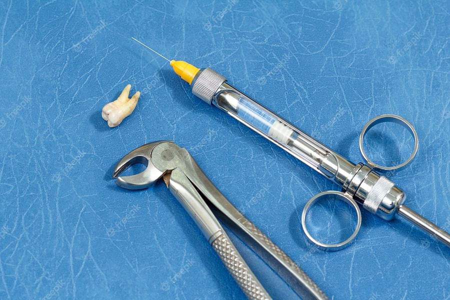 Close-up view of a dental needle used in dentistry