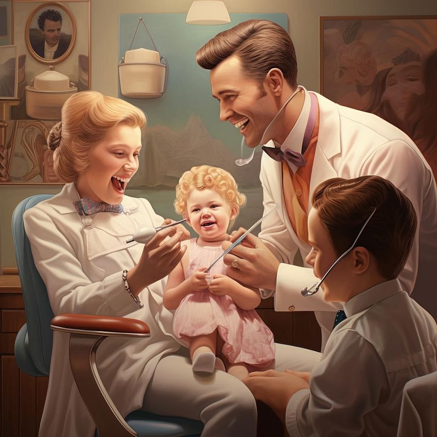 Family dentist examining a childs teeth