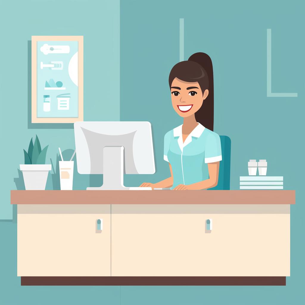 A dental receptionist working at a dental office